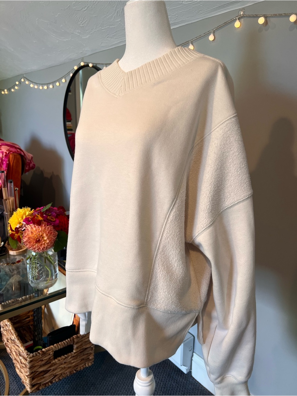aerie Cream V-Neck Oversized Pullover Sweater